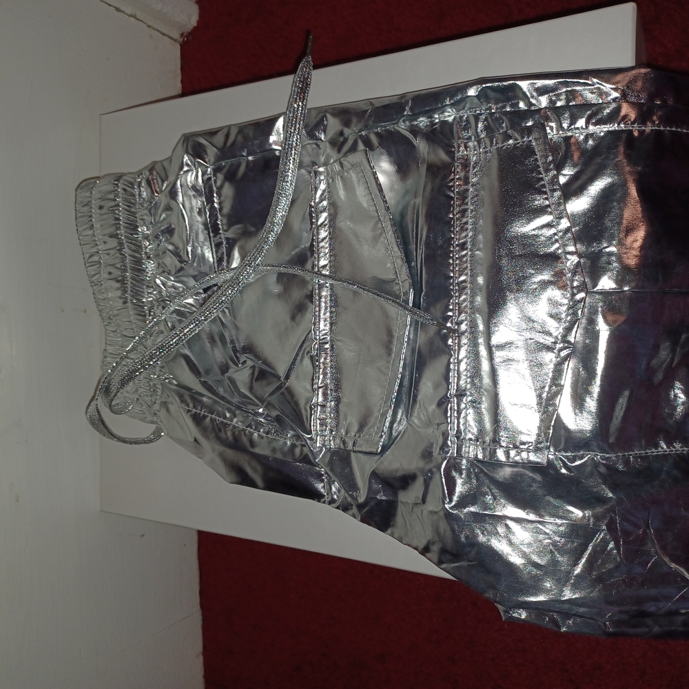 Silver Metallic Parachute Pants Size xs